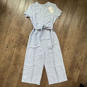 Taylor Nicole Linen Look Striped Jumpsuit with Belt - S